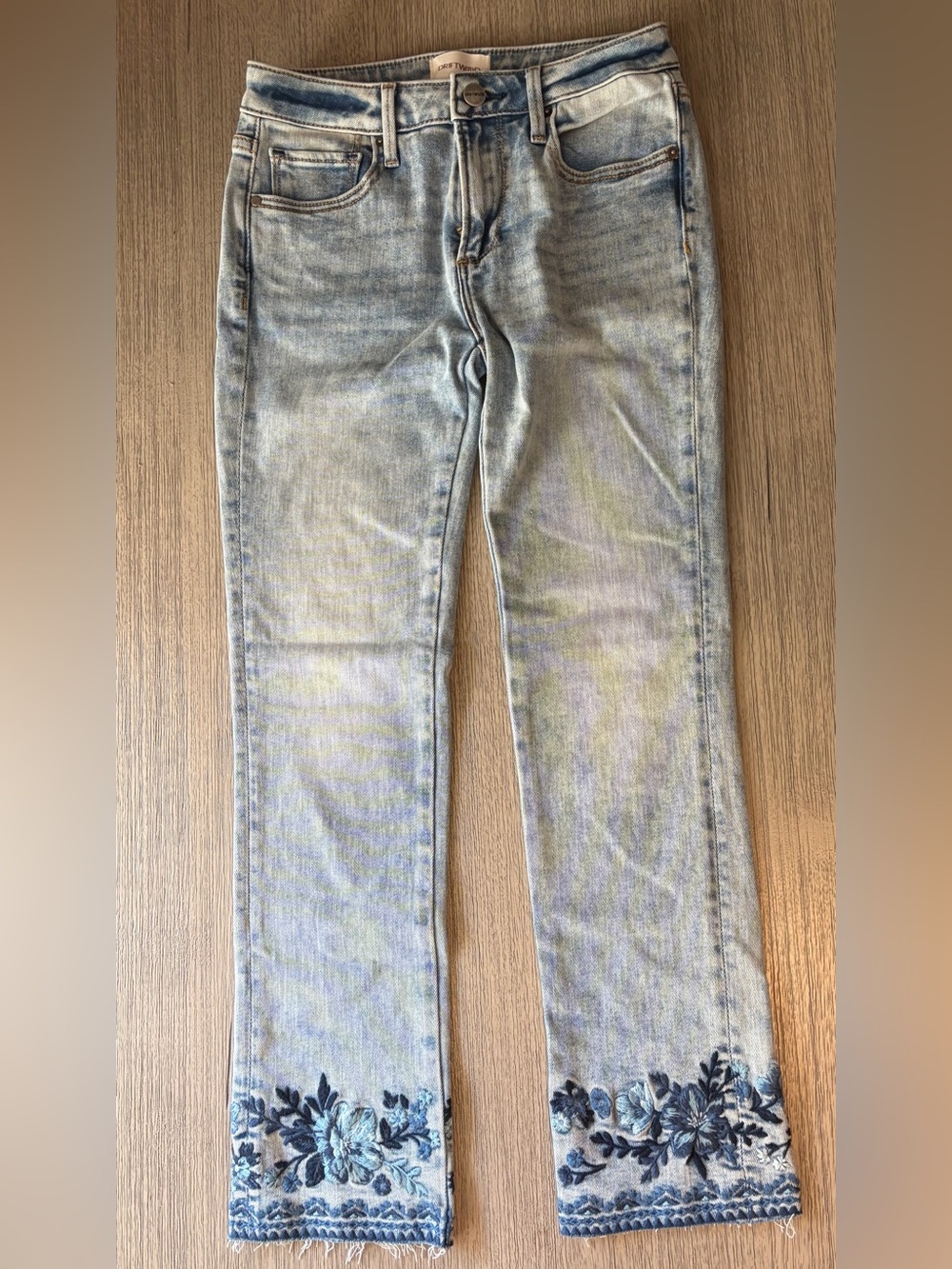 DRIFTWOOD Colette Cropped Jeans with Blue Floral Embroidey